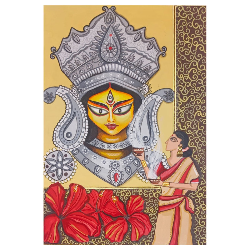 «Devotee With Goddess Durga» | Affiche de qualité supérieure sur papier | Par Yamini Pahwa
