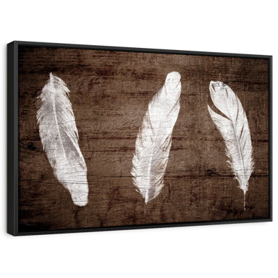 " Woodgrain White Feathers Canvas Print "