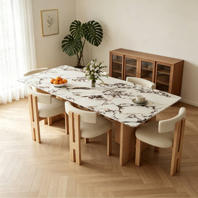 Rectangular Modern Faux Marble Dining Table Set