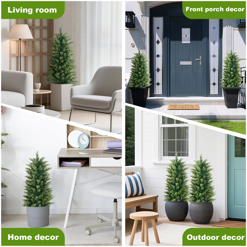Faux Cypress Tree in Pot - Set of 2 Artificial Plants Outdoor Indoor for Office Christmas Decor, 93cm