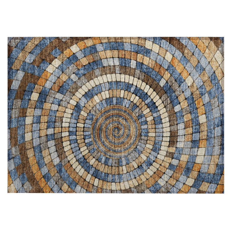 Machine Washable Indoor/Outdoor Husby ACN2216 Geometric Rug, Rectangle 1'8" x 2'6"