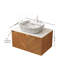 Meuble-lavabo 30 po, meuble de rangement flottant en contreplaqué, portes doubles en sergé avec garniture en métal, vasque en céramique à motif marbré et plateau en pierre frittée blanc de Carrare, couleur grain de bois de chêne brun-852211997-852211993