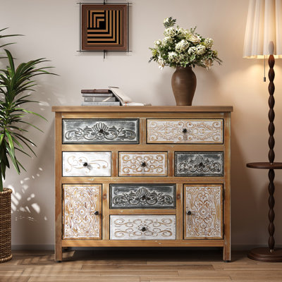 Rustic Vintage Dresser With 7 Drawers And 2 Cabinets, Ideal For Living Room, Entryway, Bedroom, Style, 39.38" L X 13.82" W 36.22" H Multicolor Accent