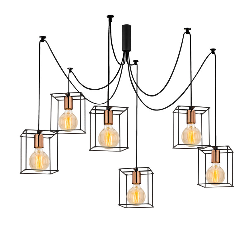Luminaire suspendu grappe rectangulaire à 6 lumières Henkel, Noir