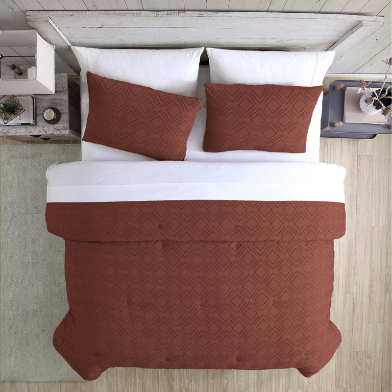 Ensemble de courtepointe en jacquard Ethos, Édredon grand + 2 taies décoratives, Brique