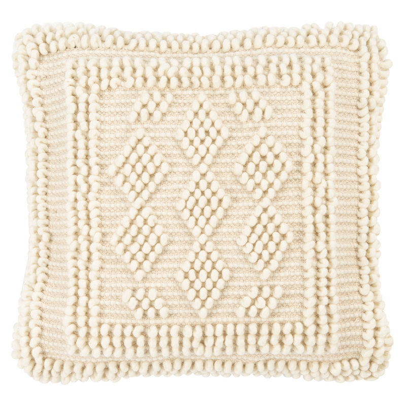 Ivory Wool Blend Diamond Motif Throw Pillow