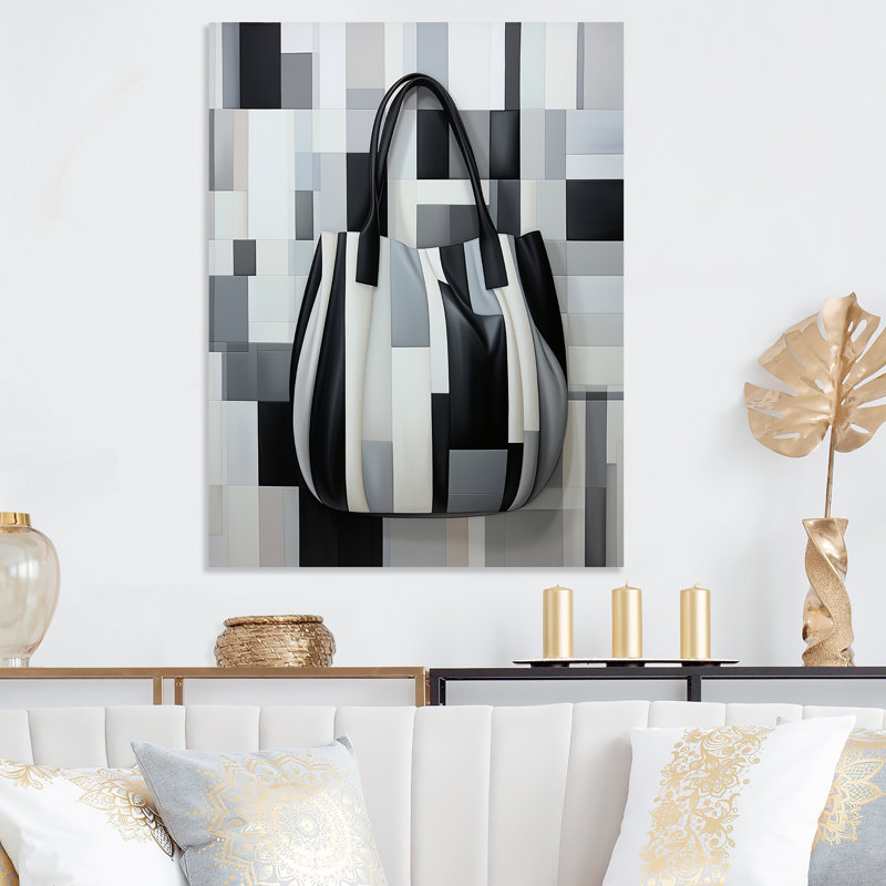 Line Art Black  Fashion Handbag Elegance - Fashion Bag Metal Wall Art, 40" H x 30" W x 1.5" D