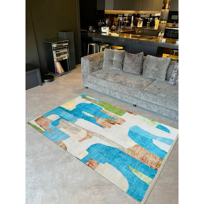 Tapis décoratif moderne multicolore à motifs abstraits de la collection Barcelona, Rectangle 4 pi 11,06 po x 9 pi 10,11 po