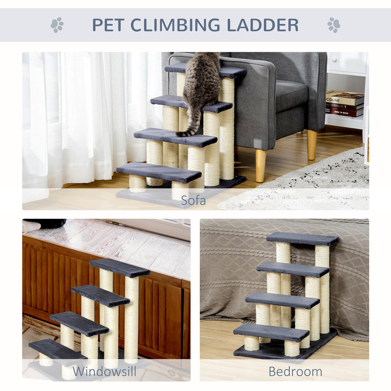 Gray Sisal Stair-Shaped Cat Tree with Scratching Posts