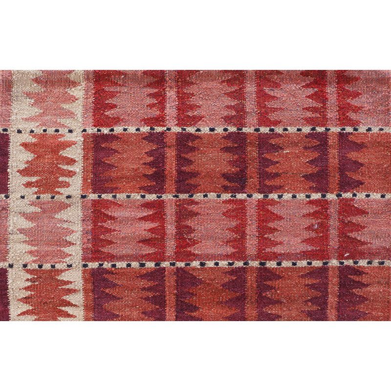 Tapis rouge / rose en laine noué à la main de conception unique 6 pi x 9 pi