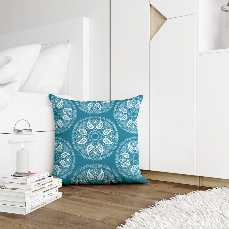 Outdoor Reversible Throw Pillow, 16" x 16", Turquoise