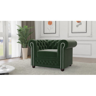 Chesterfield Hanna Sofa Set with Sleeping Function 3+2+1 Made of Velvet Fabric with Solid Wood Legs