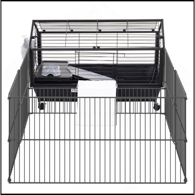 Small Animal Playpen Cage W/ Rolling Caster, Water Bottle, 35" L