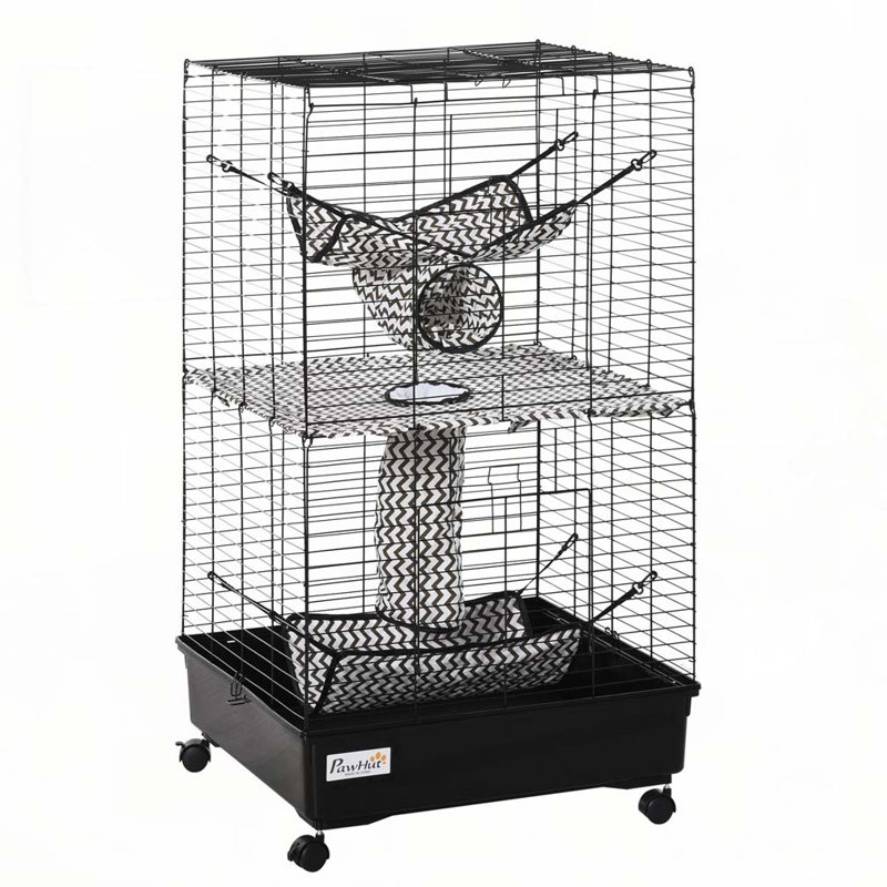 Cage à furet 42 "avec freins à roues, hamacs, noir