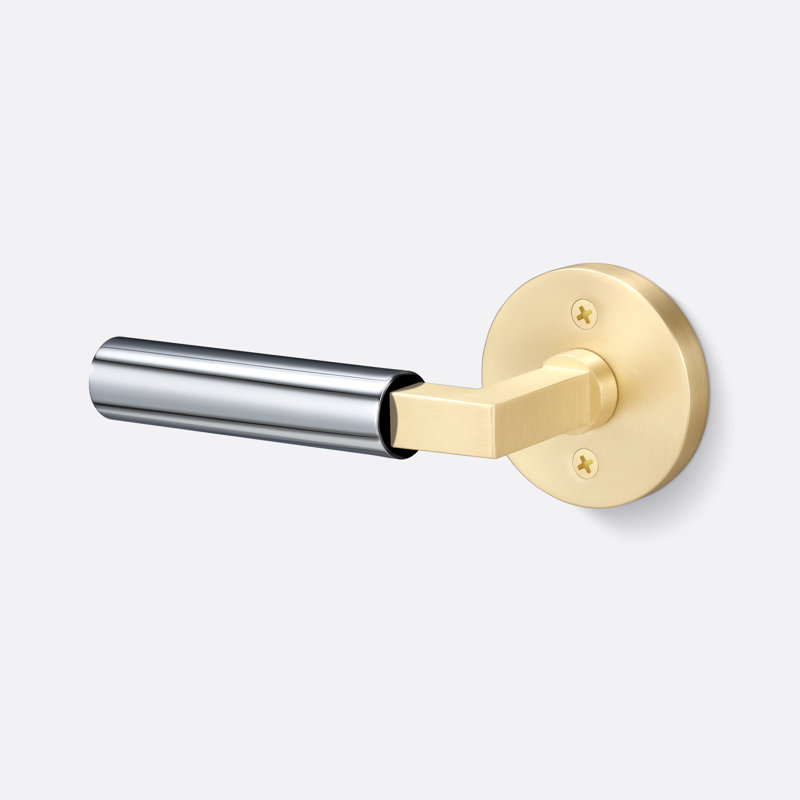 Fausse rosette ronde Levanto en laiton satiné, poignée lisse en chrome poli, Laiton satiné / chrome poli