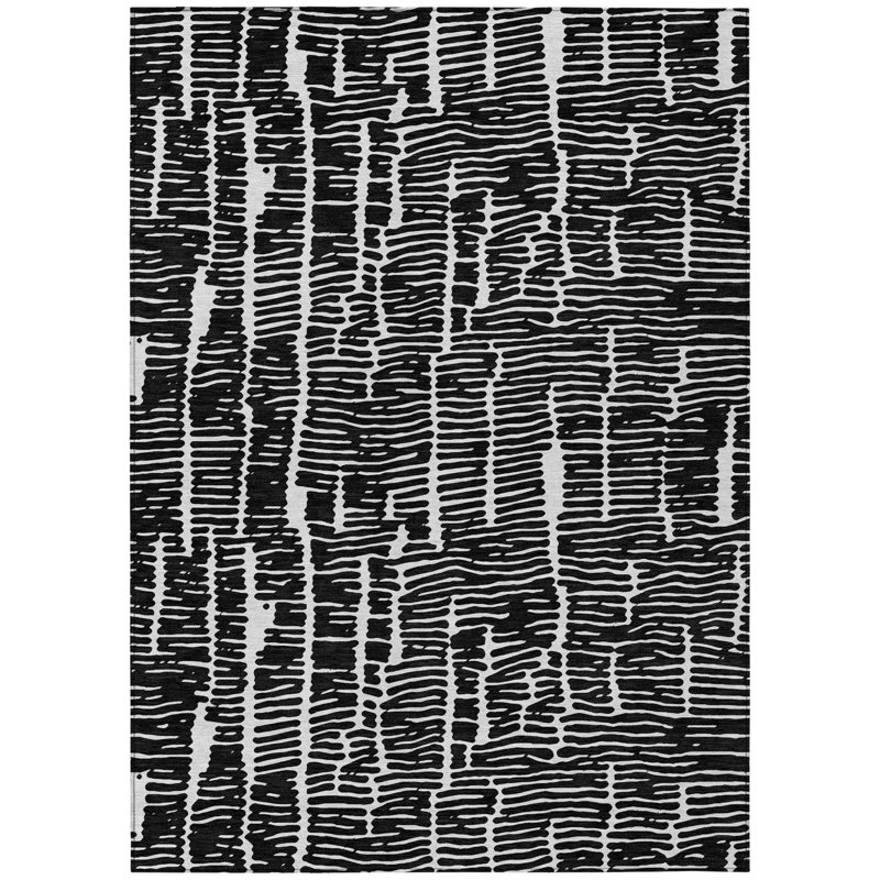 Tapis extérieur lavable abstrait noir et ivoire 10 pi x 14 pi