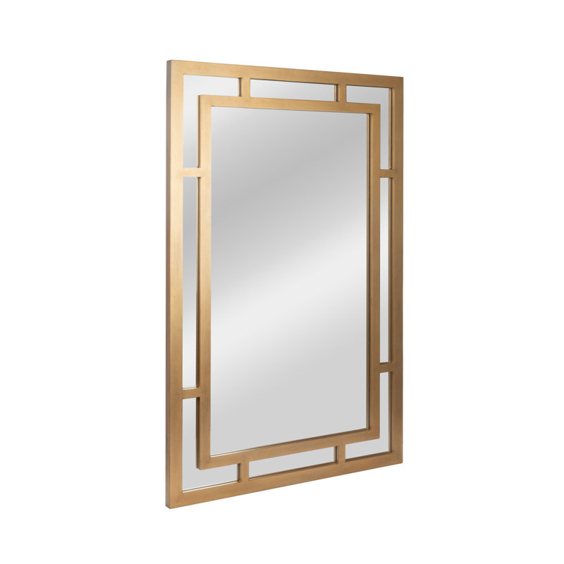 Miroir mural rétro en verre avec cadre géométrique Art Deco, Doré