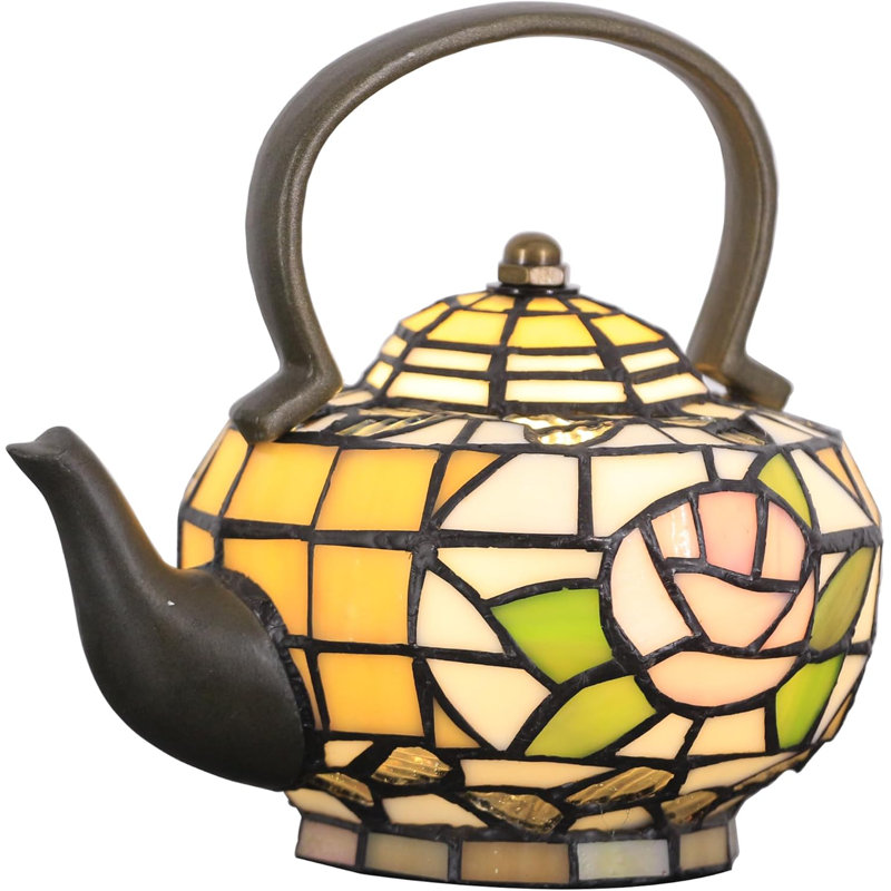 Amber Teapot Tiffany Style Stained Glass Accent Table Lamp