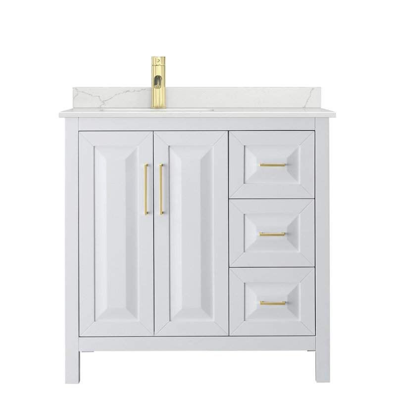 Daria 36'' W Vanity, White, Brushed Gold, White Quartz