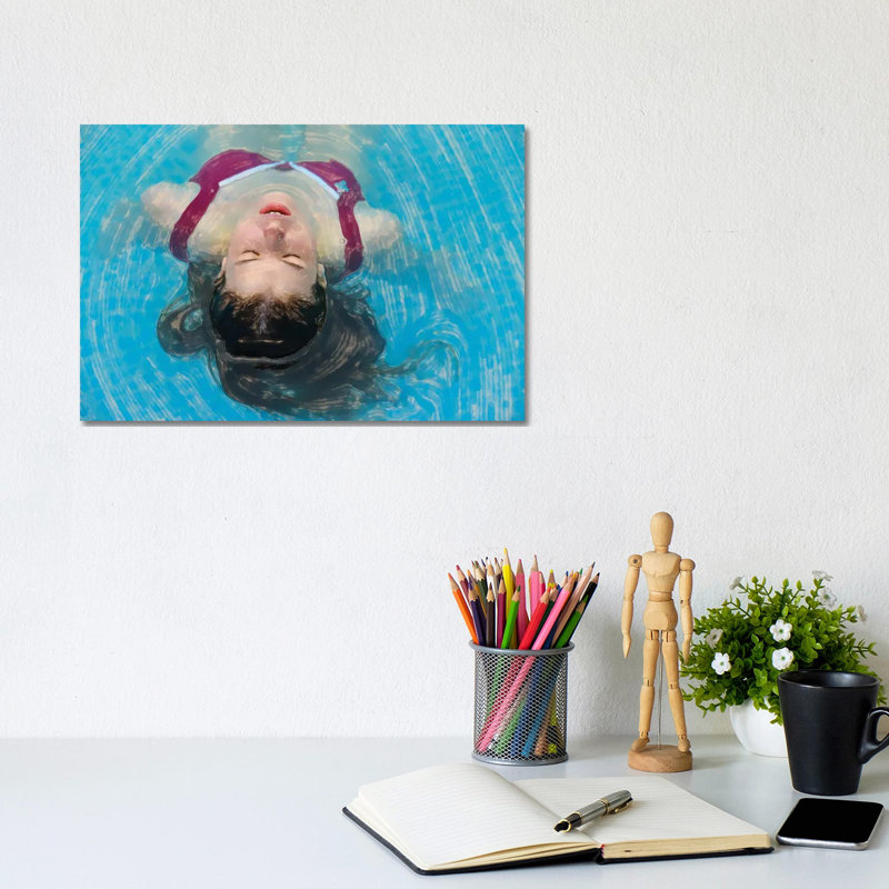 Young Woman Relaxing in the Pool 1 Piece Wrapped Canvas Painting, 20.32 cm H x 30.48 cm W