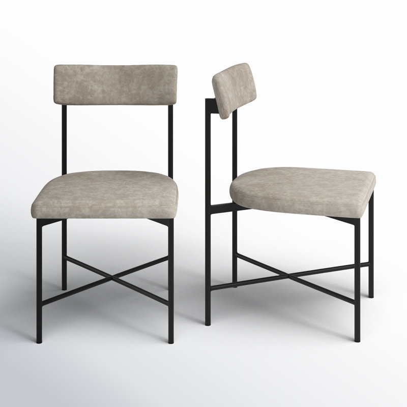 20'' H Leather Upholstered Metal Armchair, Light Gray Faux Leather
