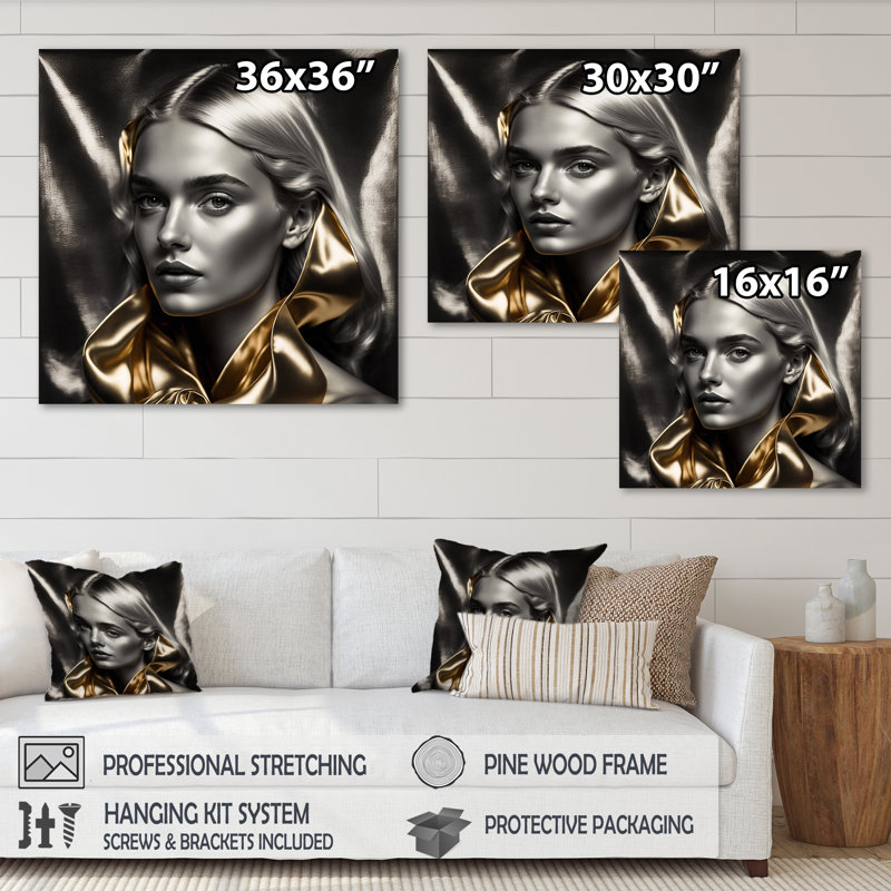 «Black and Gold Elegance III», reproduction sur toile, H 16 po x l 16 po x P 1 po, Toile tendue