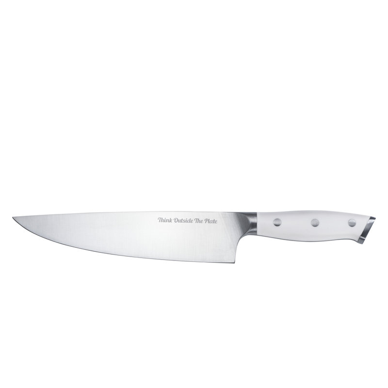 TOTP Series Think Outside The Plate 8" Chef Knife With Wood Box, Stainless Steel Blade, White