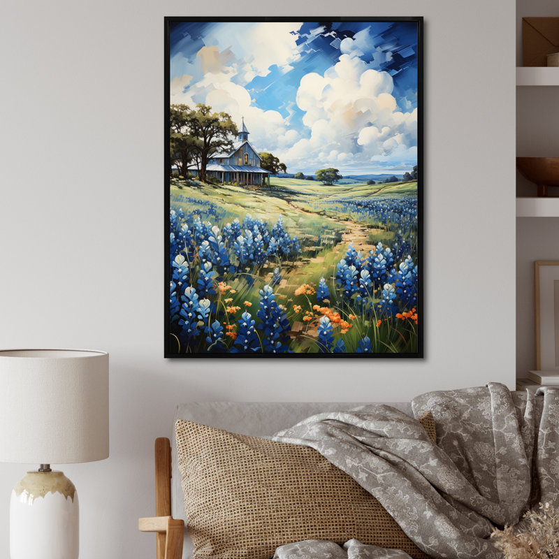 Blue Bonnets Texan Blues III - impression, H 32 po x l 16 po x P 1 po, Cadre flottant noir
