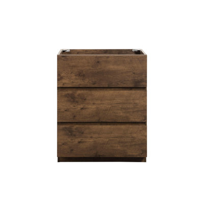 Armoire de plancher de style moderne 24F-105: noyer, 3 tiroirs, pré-assemblée, rangement maximal, fonctionnement silencieux et en douceur, poignée, aucun lavabo disponible Armoire 24F-105: finition noyer, attrayante, lisse