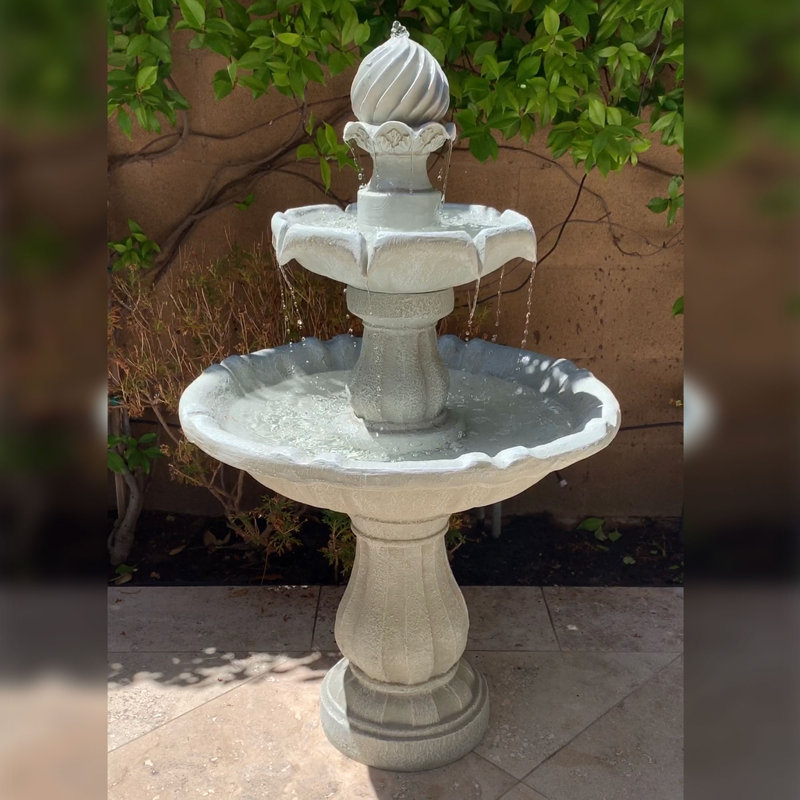 Malpelo Traditional 2-Tier Resin Solar Water Fountain with Battery Backup - White, White