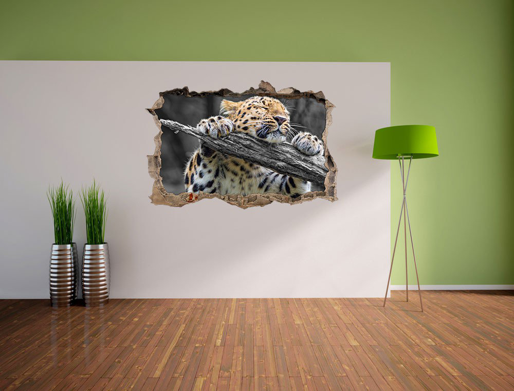 Schlafender Leopard auf einem Baumzweig Wandaufkleber