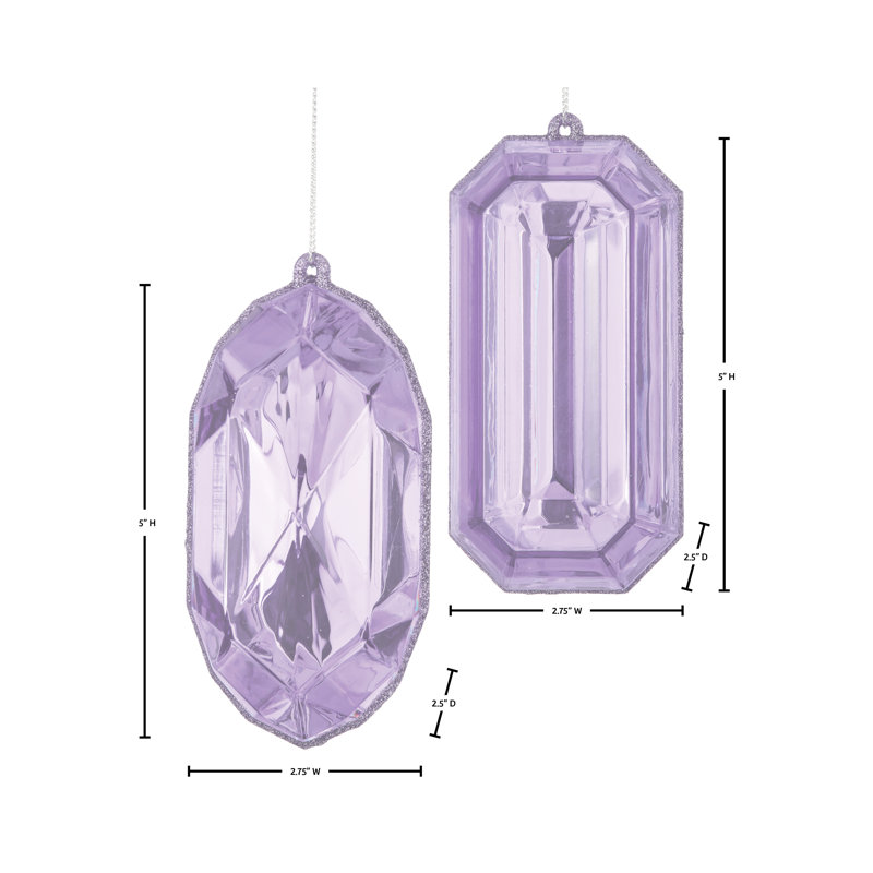 Ornement 5 po rectangulaire en acrylique et pierres précieuses oblongues , Mauve