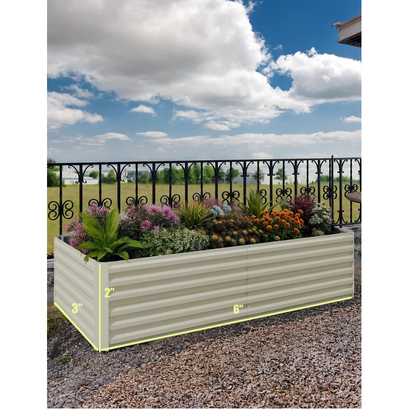 6/8 FT Galvanized Metal Raised Garden Bed, 24" Tall Planter Box for Vegetables & Herbs, Beige, 24" H x 71" W x 36" D