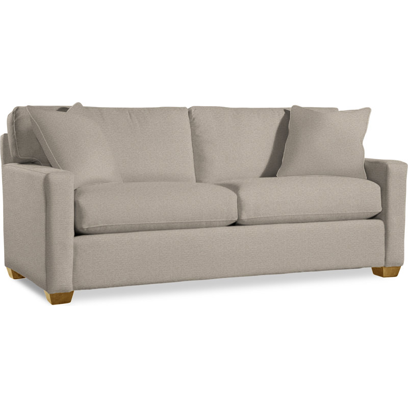 Gramercy Park 81'' Upholstered Sofa, Havana Finish, Beige Performance Fabric; 0851-73