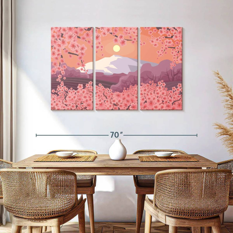 Paysage de cerisiers Harnek au Japon, H 36 po x l 57 po