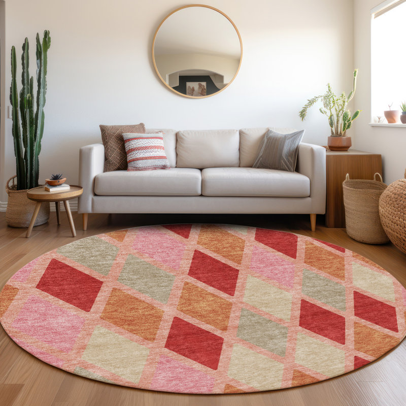Premium Machine Washable Prisco Pink Rug, Round 8'