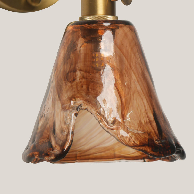 Belmont 1 light Adjustable Metal Armed Wall Sconce with Amber Glass Lampeshade, 1