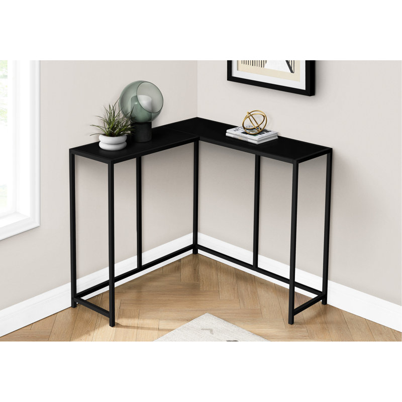 Console noire pour le salon, le vestibule - Accent d'angle étroit avec terrasse en stratifié et structure moderne en métal