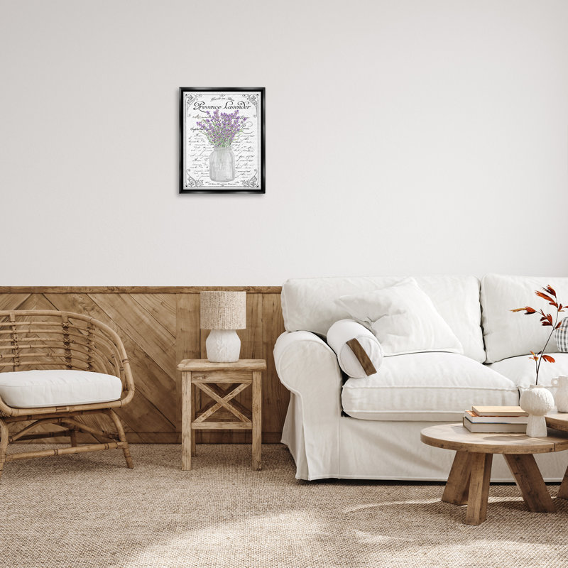 Lavender Sprigs Bouquet French Script Canvas Art in Black Frame
