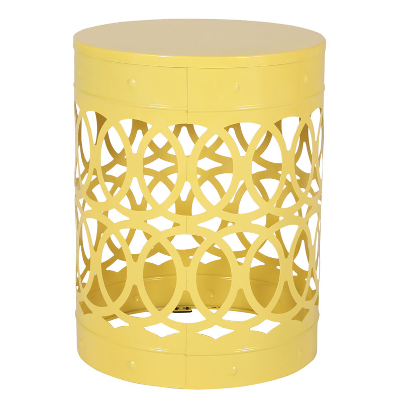 Large Outdoor Metal Table In Yellow, Chic Iron Cut Framework, Powder-Coated Iron, No Assembly Is Needed Yellow - Large, Modern Design End Table, Ready To Place,