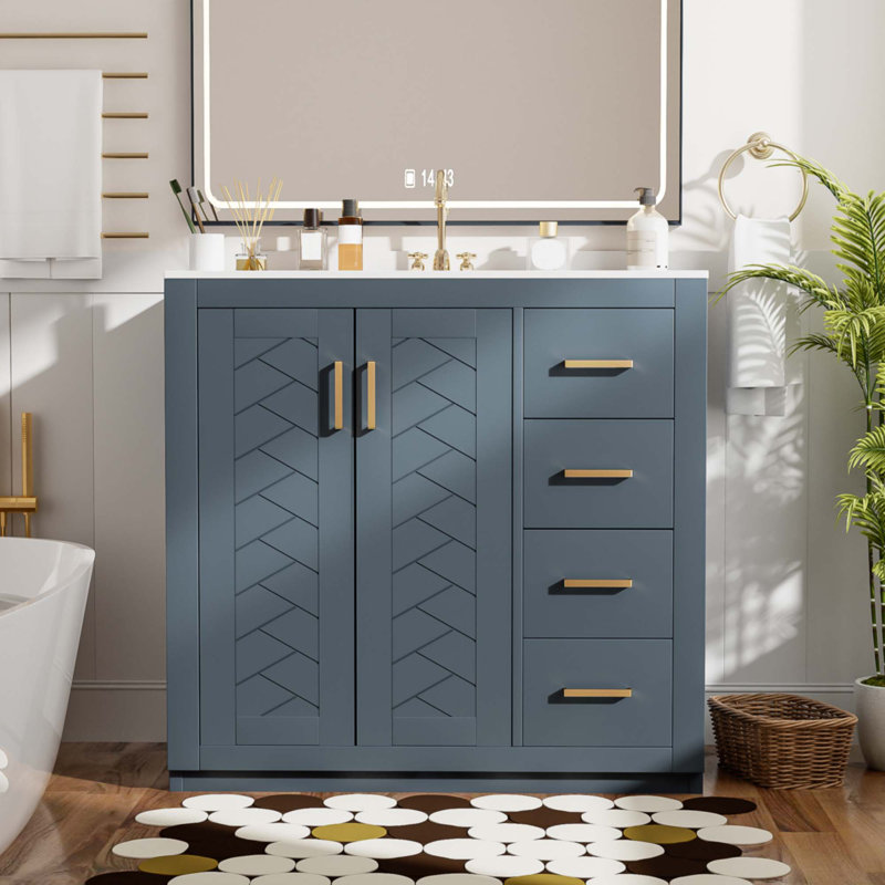 Meuble-lavabo 36 po avec lavabo en céramique, Bleu