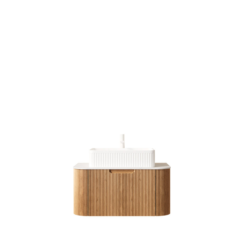 DINA 30"  Bathroom Vanity With Sink, Wall-Mounted Floating Curved Edges Striped Bathroom Storage Cabinet With Drawer, White Rectangular Ceramic Basin, No Faucet, Pre-Assembled, Natural Woodgrain Color