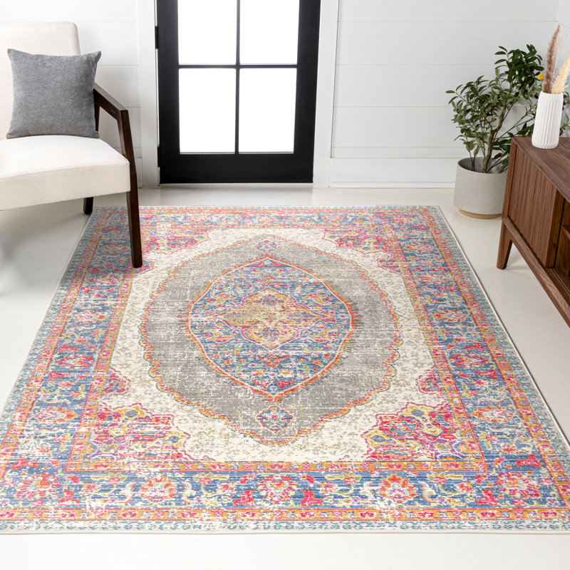 Stites Medallion Fuchsia/Mustard/Indigo Rug, Rectangle 4' x 6'