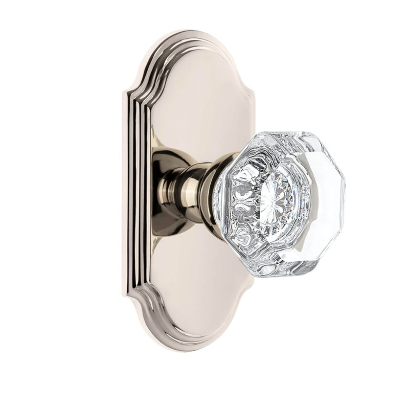 Bouton de porte Chambord avec rosette arquée, 2 3/4", Nickel poli, Passage (couloir et garde-robe)