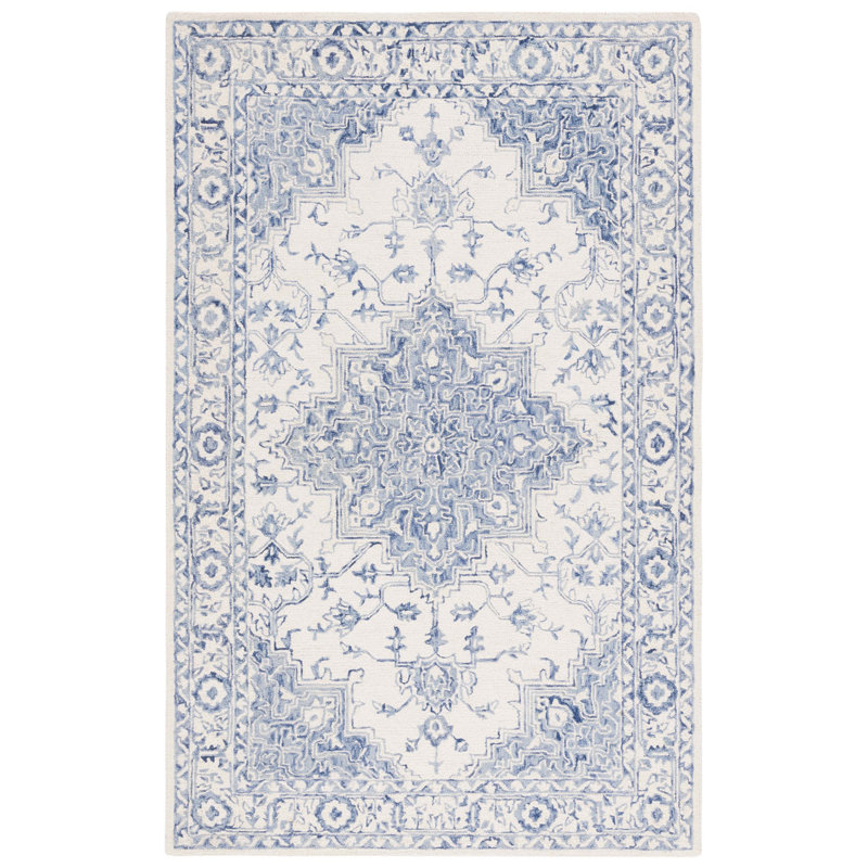 Metro Hand Tufted Wool/Cotton Oriental Rug in Ivory/Blue, Rectangle 4' x 6'