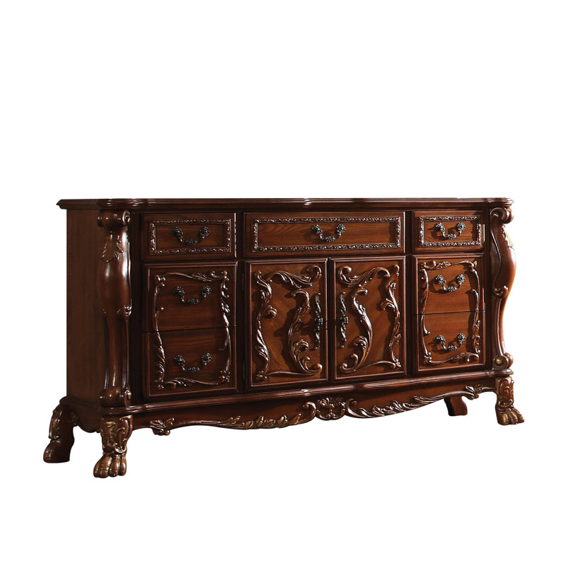 Commode combinée 3 tiroirs avec miroir Abilynn, Chêne cerise
