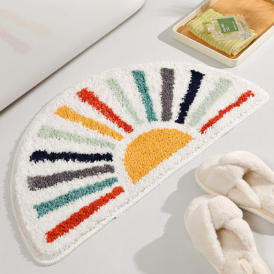 Tapis de bain demi-rond coloré antidérapant et absorbant l'eau Boho