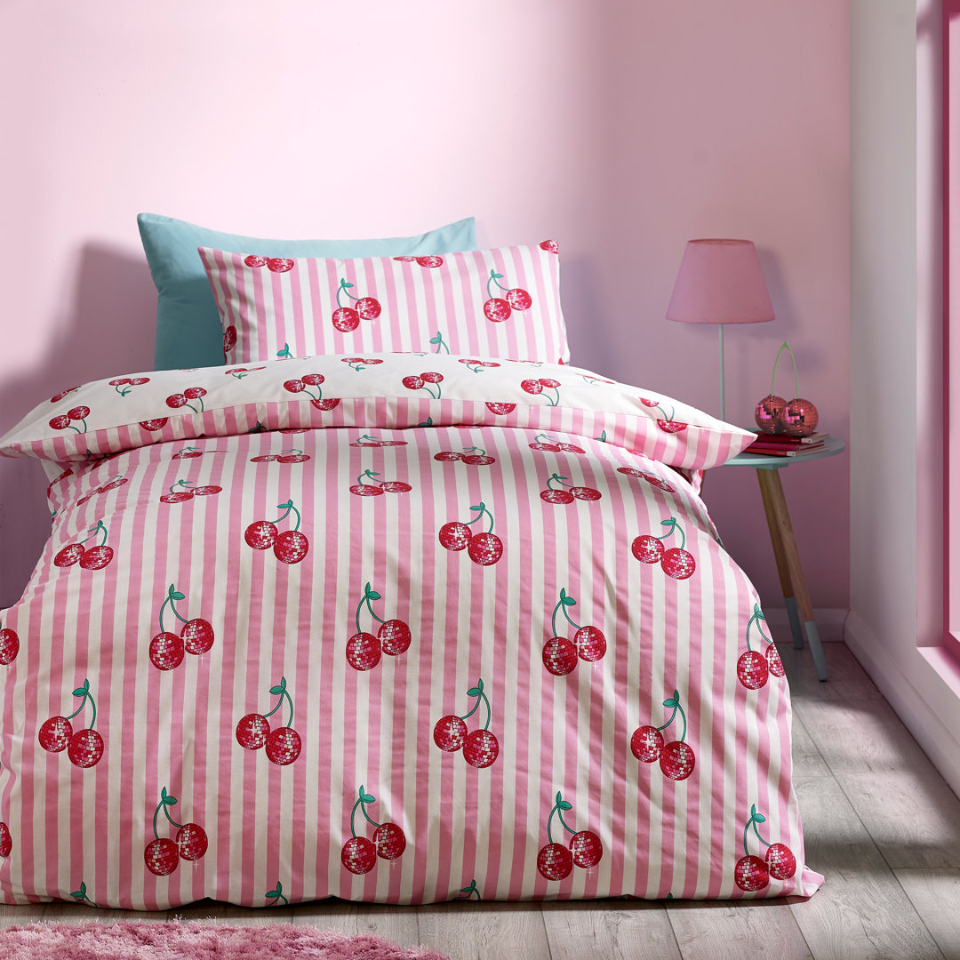 Disco Cherries Stripes Reversible Duvet Cover Set