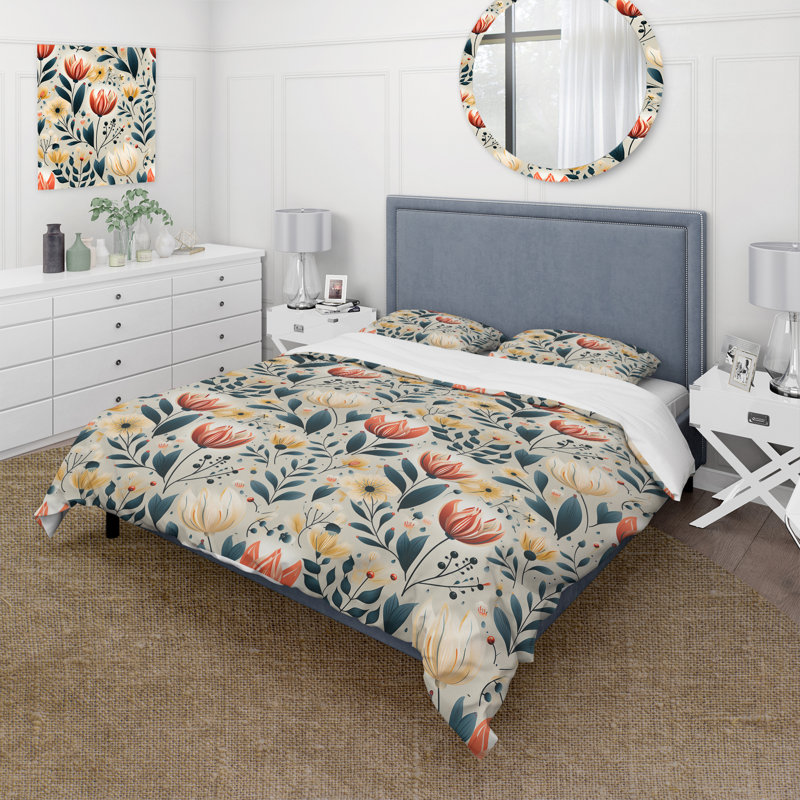 Ensemble de housse de couette rétro Coral Flair Gardens Serenity - Floral, Housse de couette pour grand lit et 2 taies décor