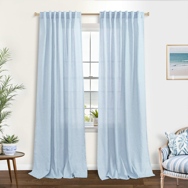 Rideaux bleu clair pour le salon de la chambre à coucher 84 pouces de long, rideaux semi-transparents en lin filtrant la lumière 84 pouces ensemble de rideaux